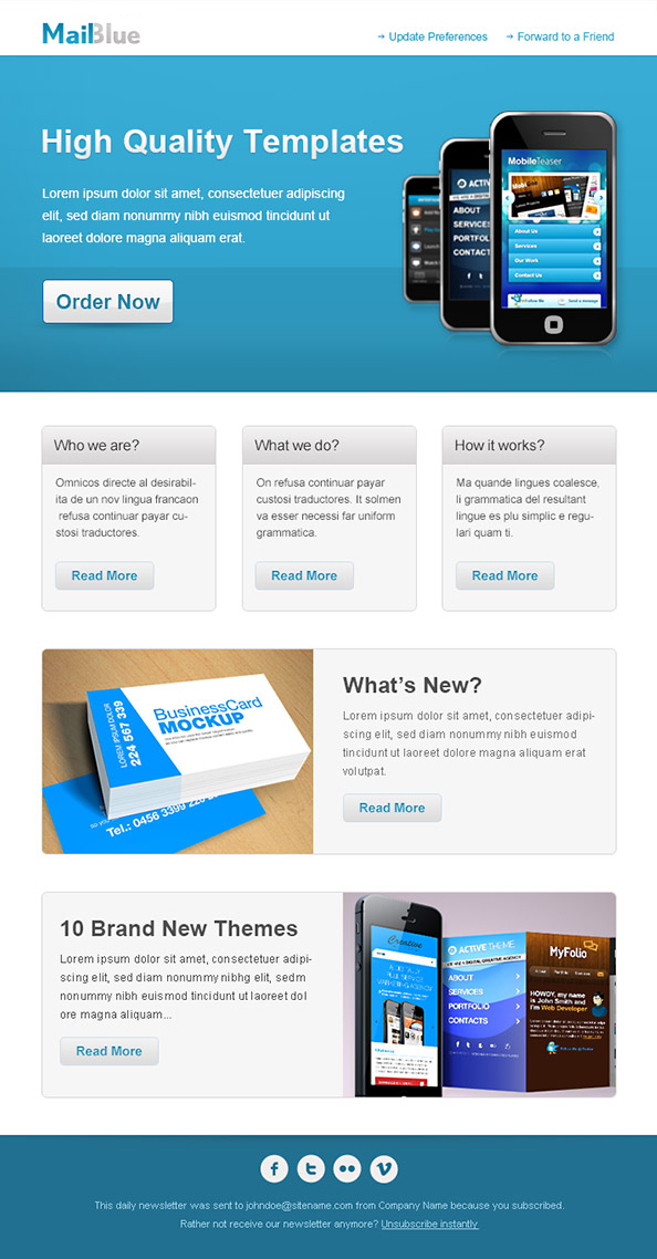 Business Email Template in Blue Colors Preveiw