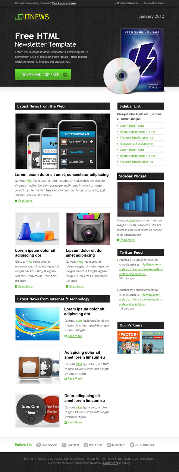 Free HTML Newsletter Template - IT News Preview